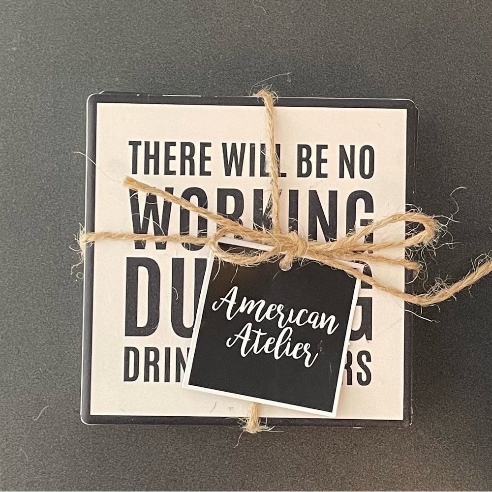 American Atelier Work Hour Happy Hour S/4 Ceramic Coasters NWT - Picture 5 of 8
